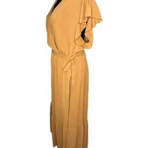 Chic Mustard Maxi Dress with Ruffle Sleeves size XL